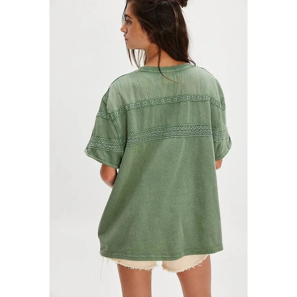 Free People We The Free Dorothy Tee Tunic Top Oversized Lace Green M 286488 - Picture 2 of 7